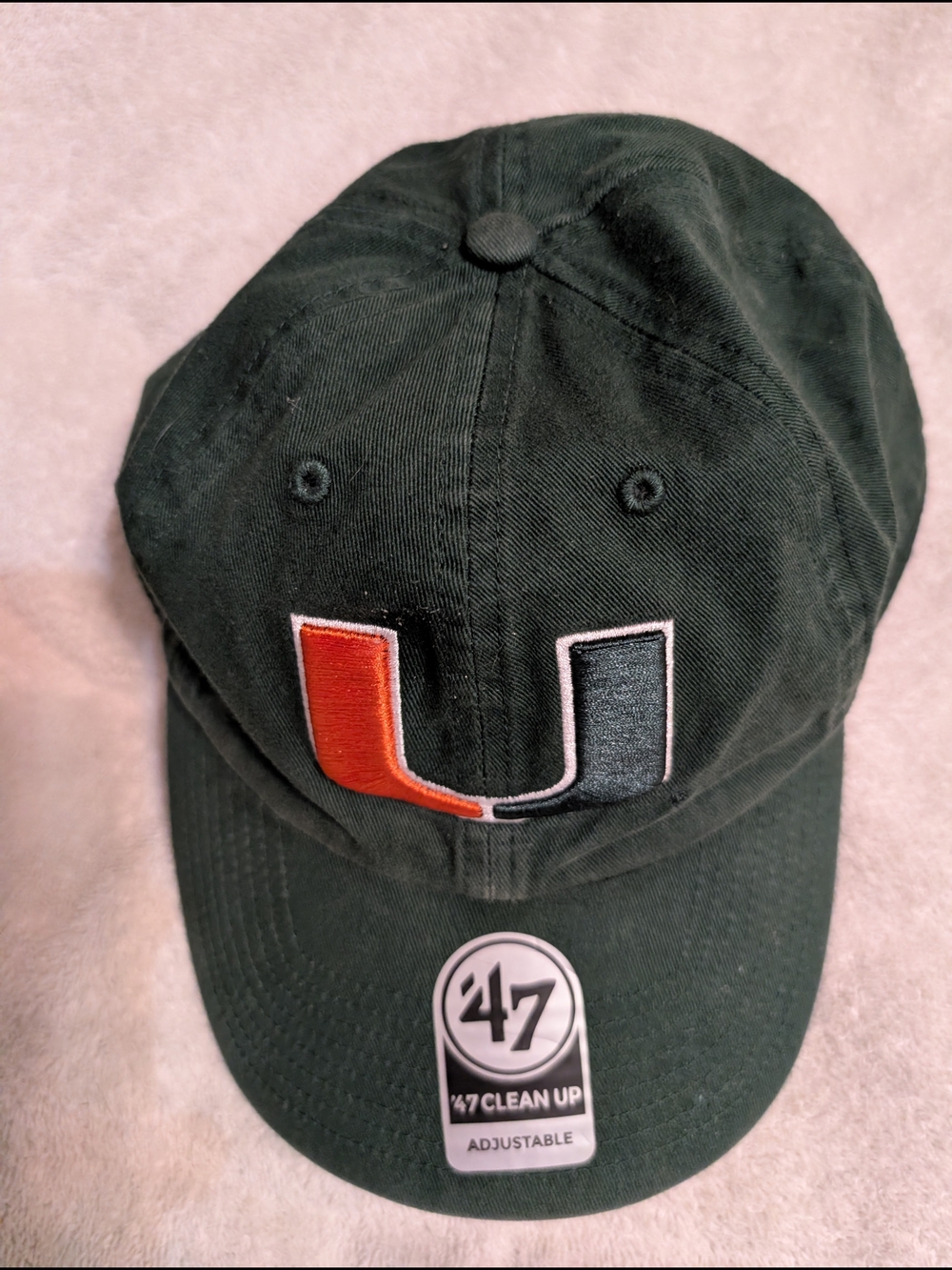 47 Brand Dark Green Miami Hurricanes 'U' Logo Cap with Orange and White Accents